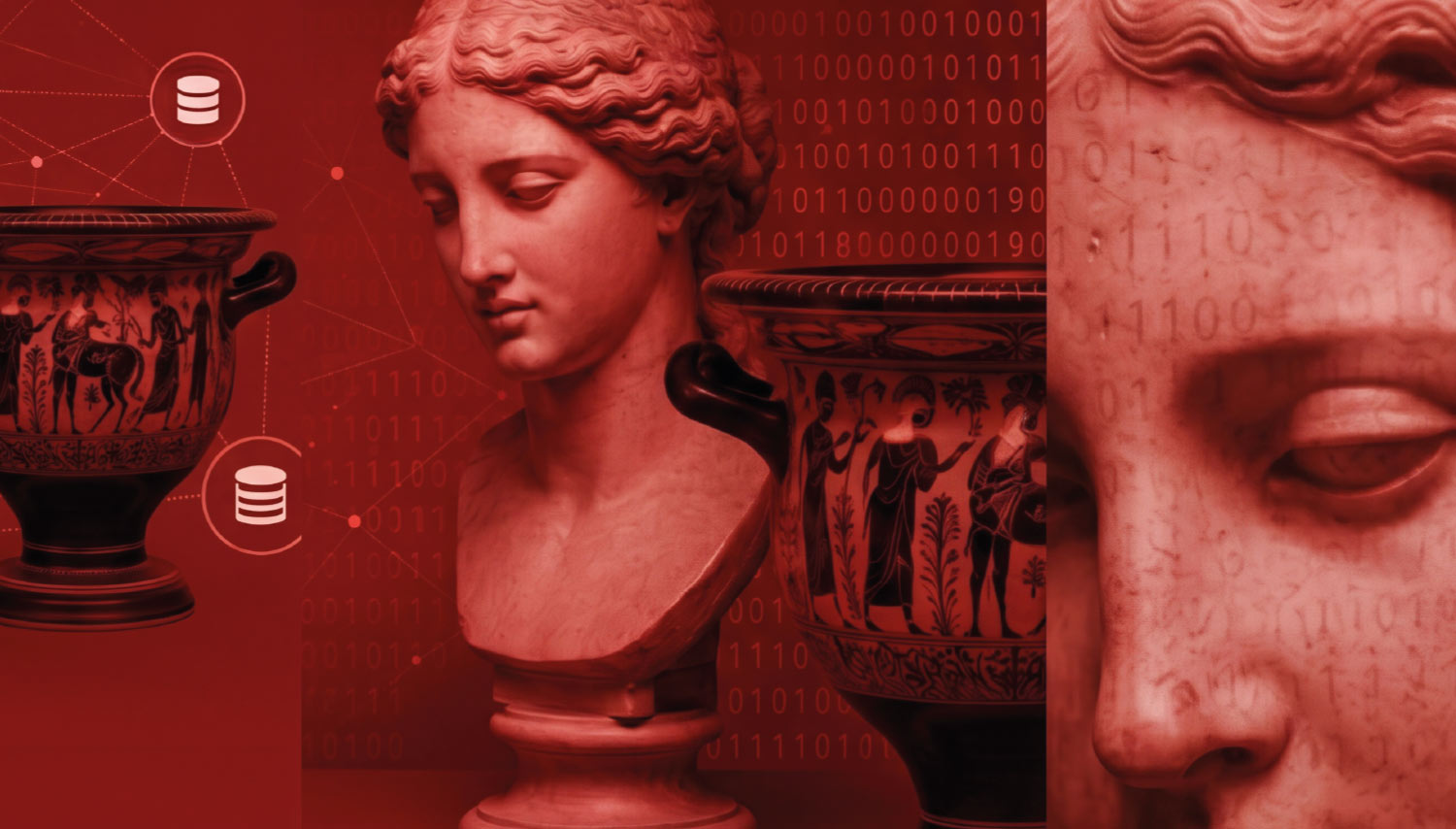Frauentorso und Vase aus Keramik auf rotem Hintergrund I (c) Natalie Rosenkranz I KI-generiert