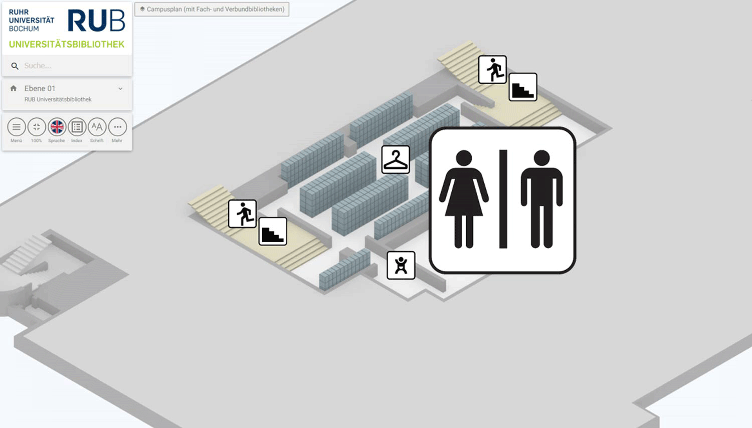 Location of the unisex toilets on level 01